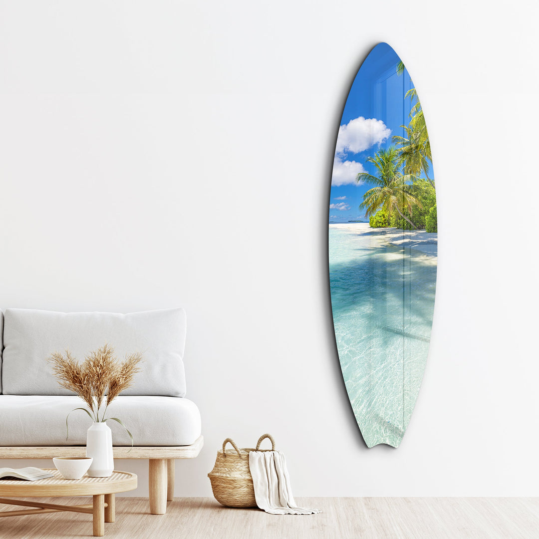 Palm Paradise | Surfboard Glass Wall Art