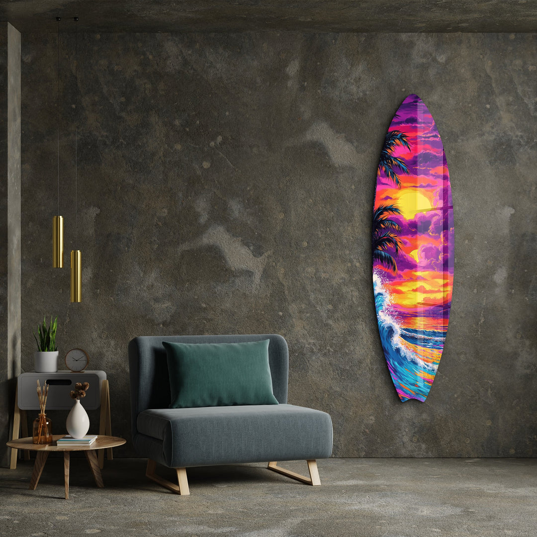 Tropical Twilight Painting | Surfboard Glass Wall Art