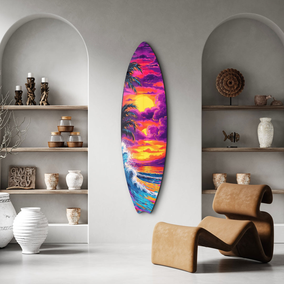 Tropical Twilight Painting | Surfboard Glass Wall Art