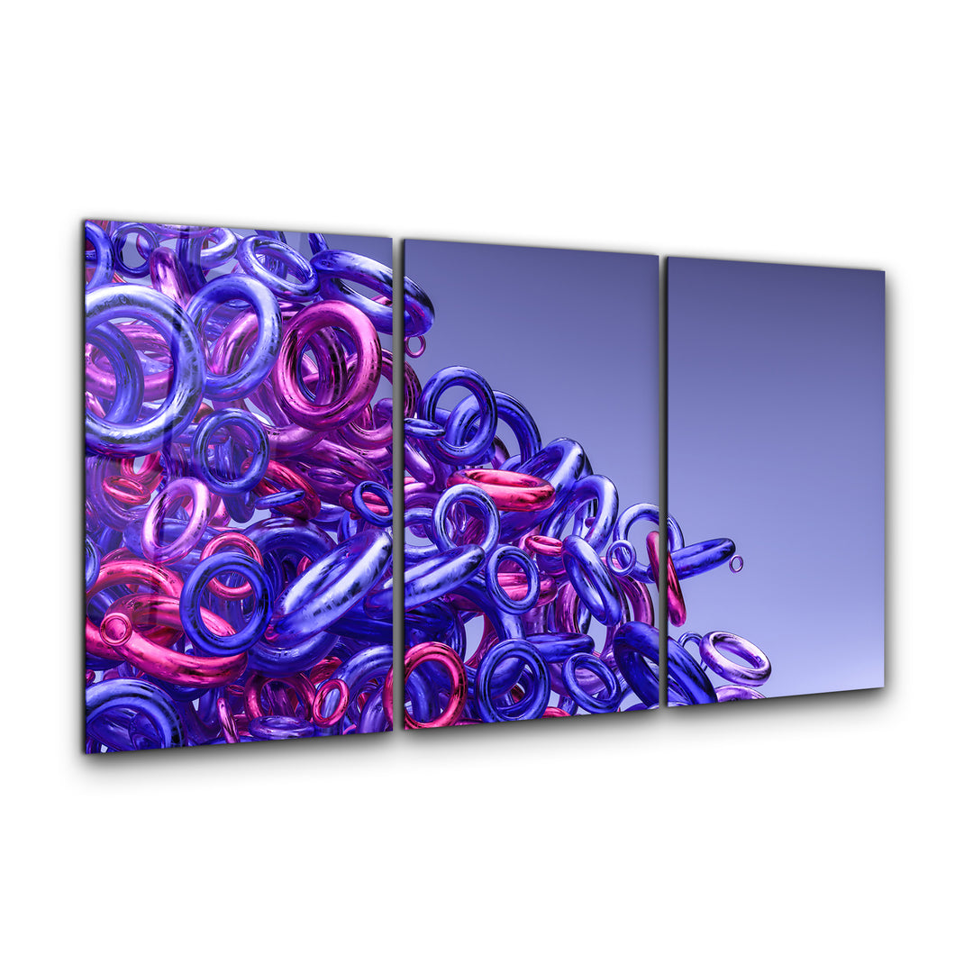 ・"Purple Pink Rings - Trio"・Glass Wall Art