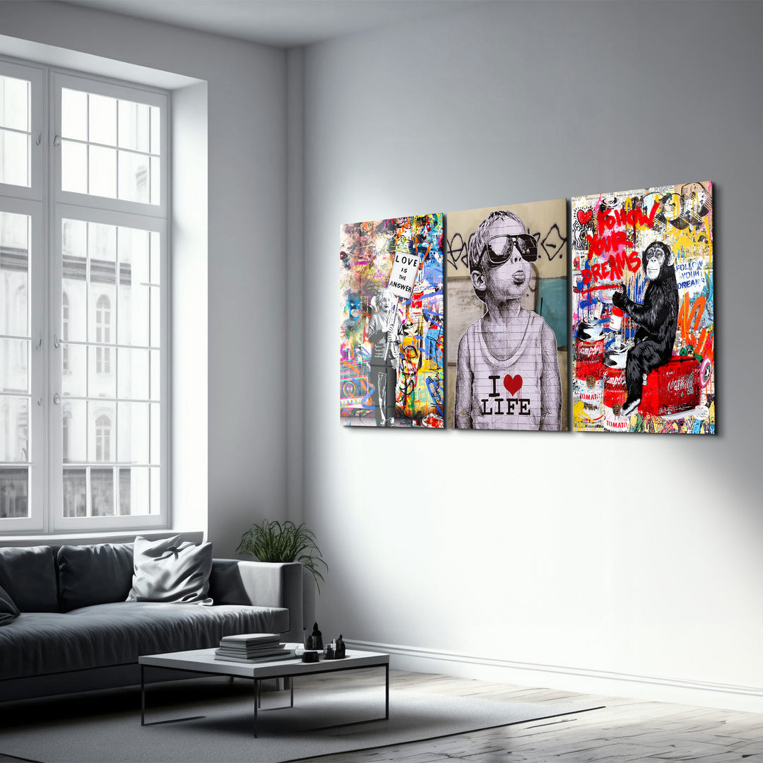 ・" BANKSY-Best Sellers - Trio"・Glass Wall Art