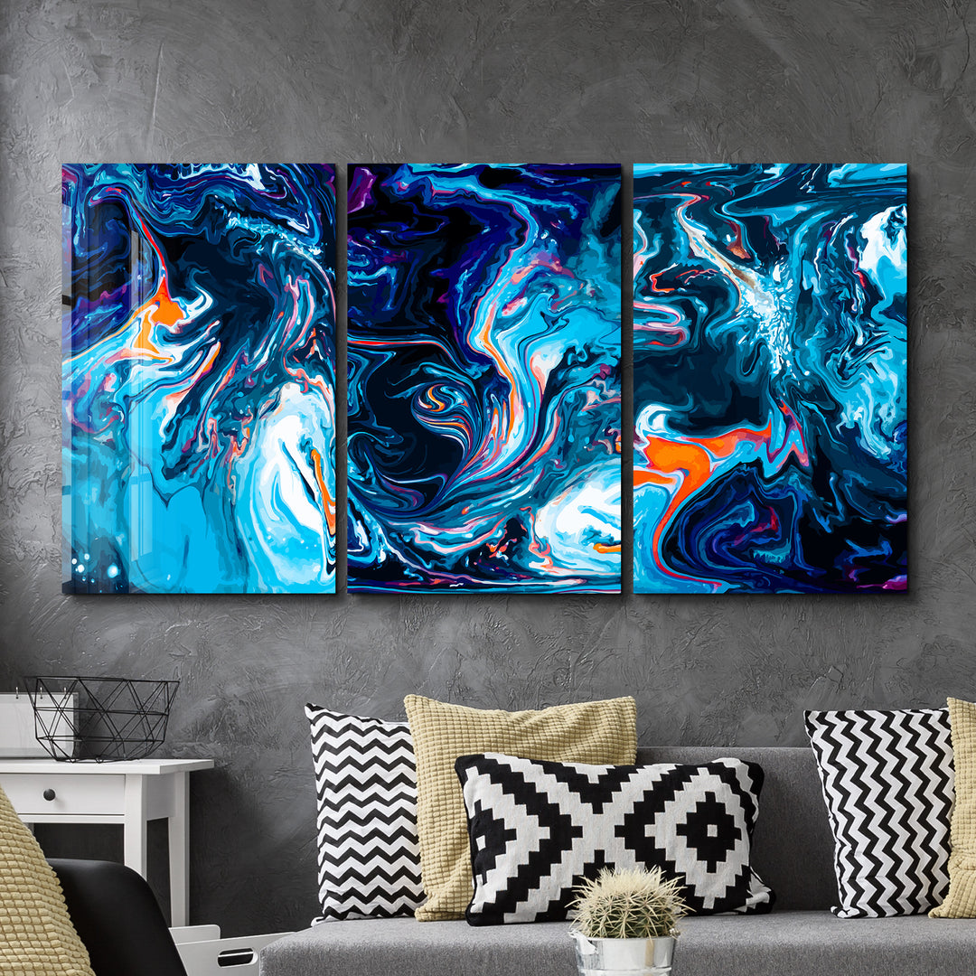 ・"Blue Dreams - Trio"・Glass Wall Art