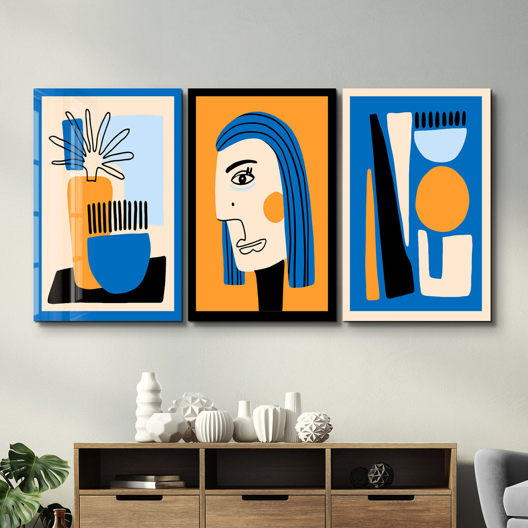 ・"Picasso Style Abstract - Trio"・Glass Wall Art