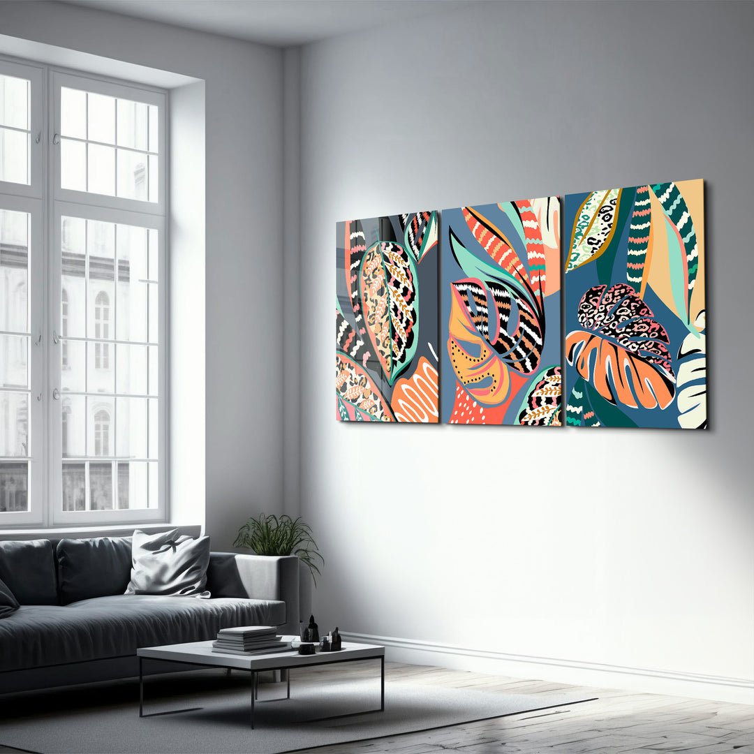 ・"Leaves Illustration - Trio"・Glass Wall Art