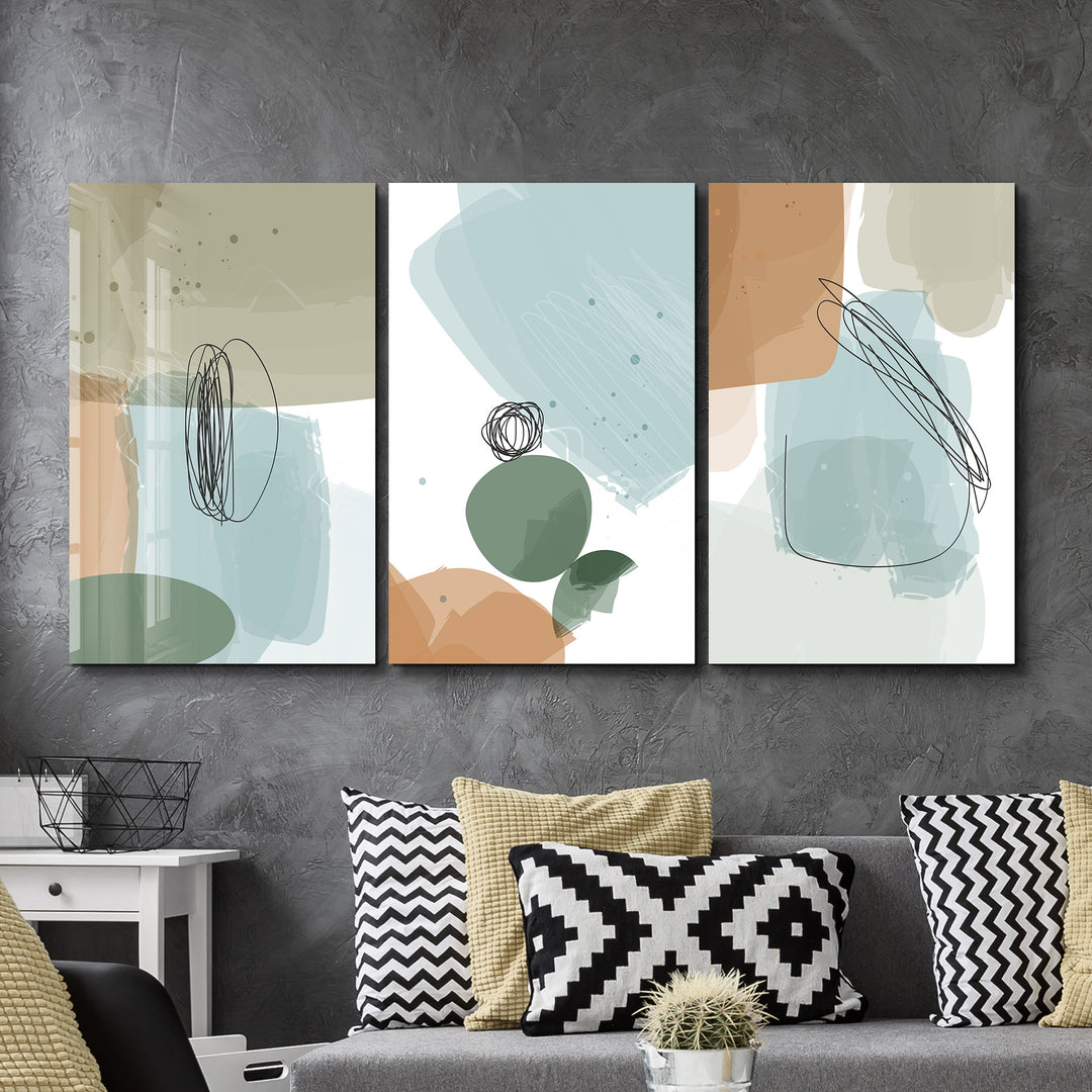 ・"Abstract Lines - Trio"・Glass Wall Art