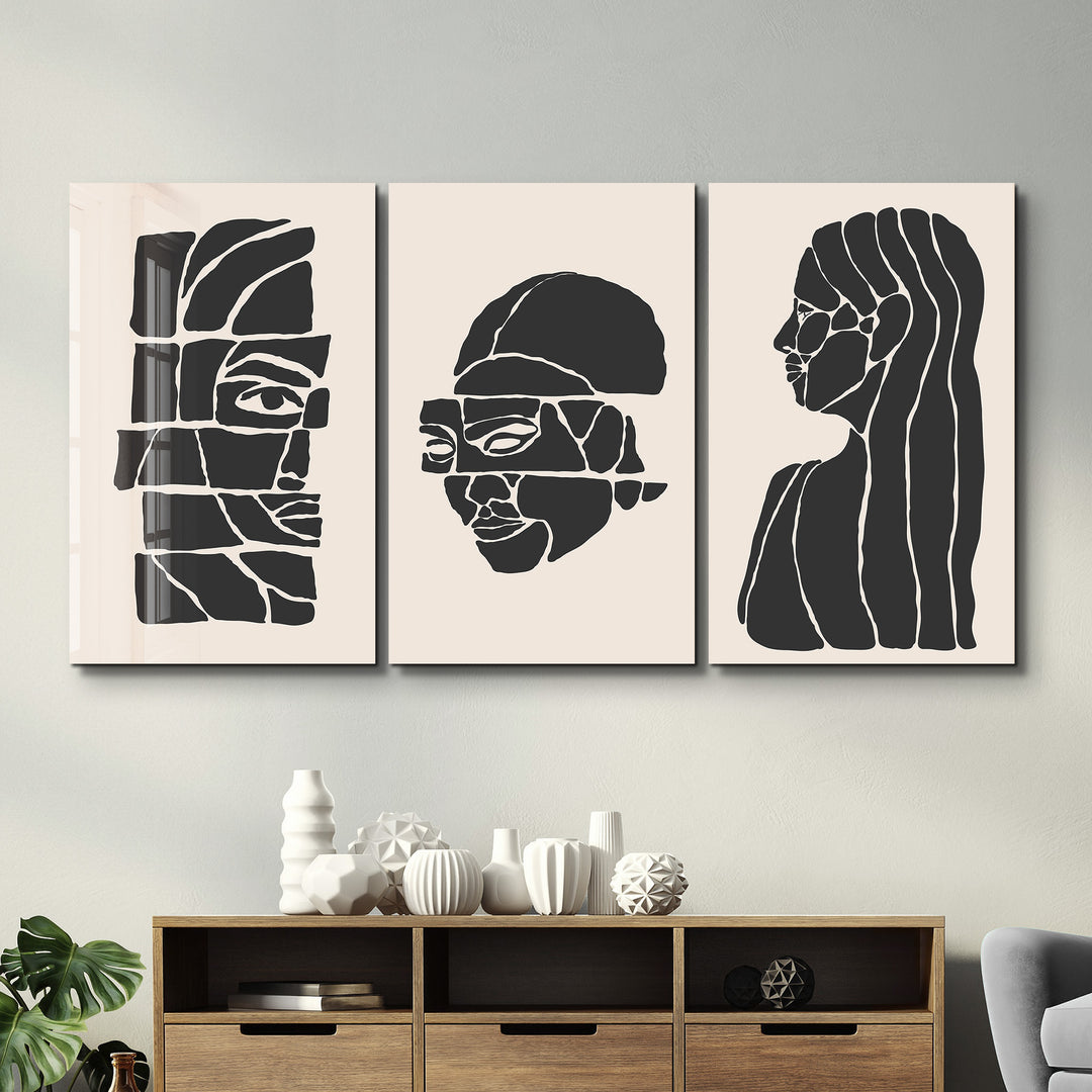 ・"Cubic Faces- Trio"・Glass Wall Art