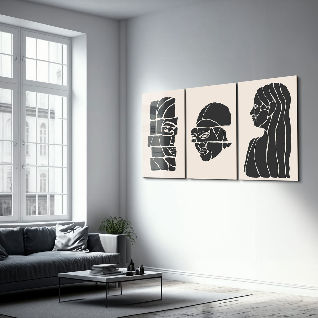 ・"Cubic Faces- Trio"・Glass Wall Art