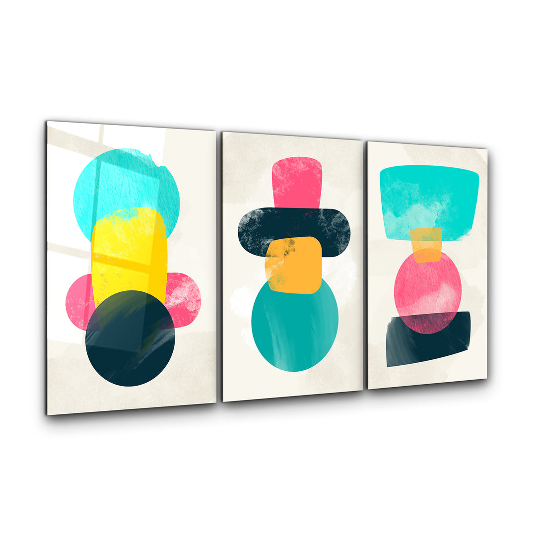 ・"Colors and Shapes- Trio"・Glass Wall Art