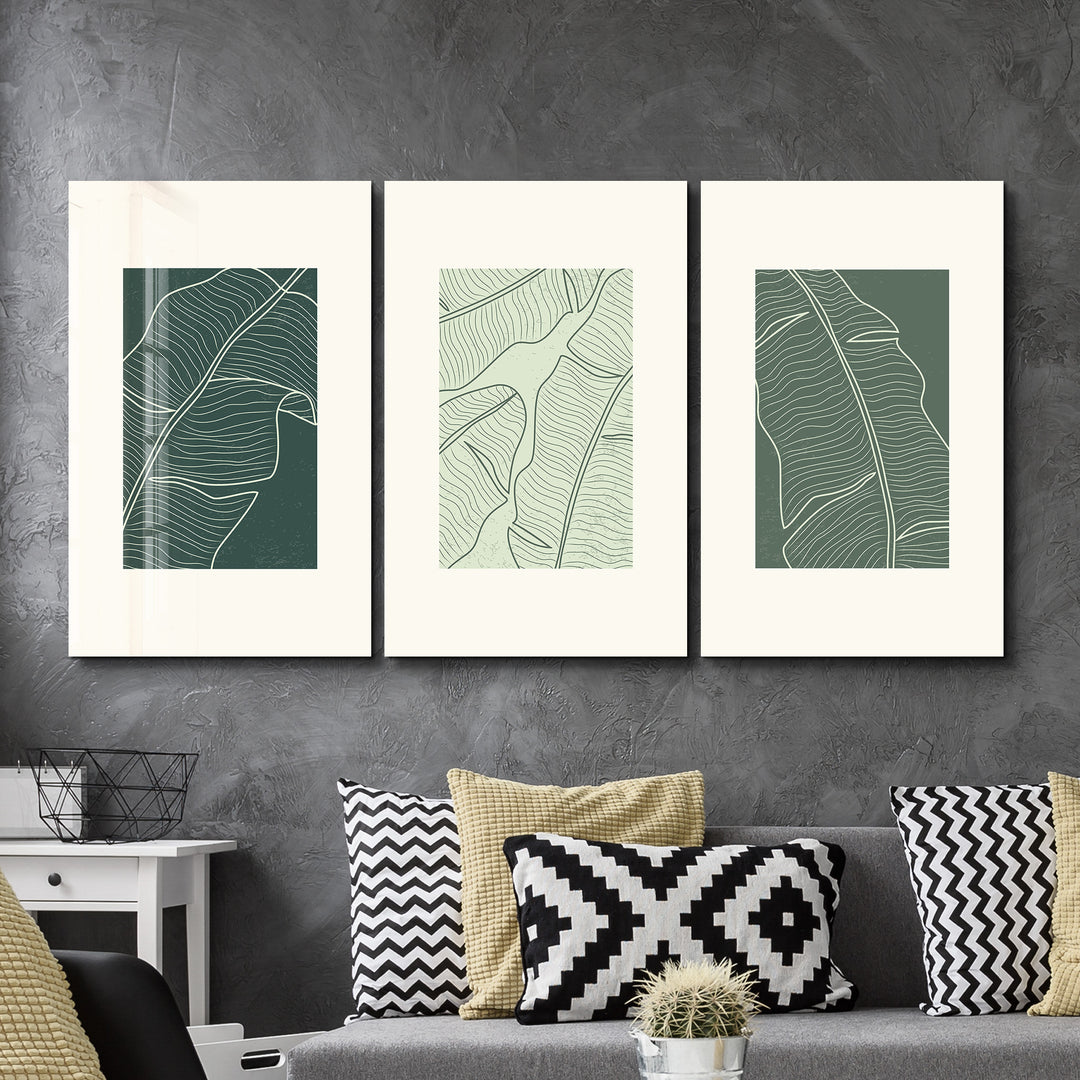 ・"Tropical Leaves - Trio"・Glass Wall Art