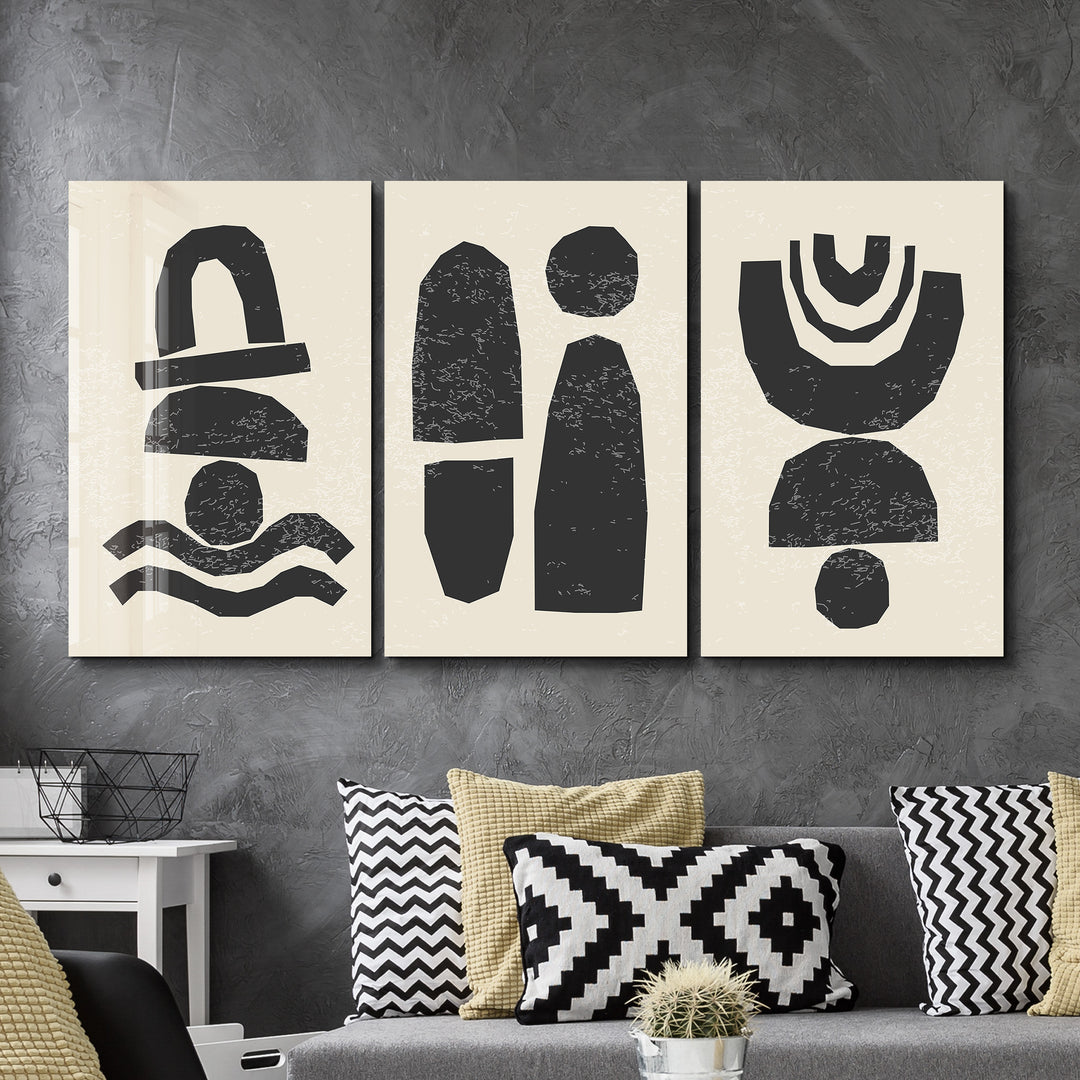 ・"Black Signs - Trio"・Glass Wall Art