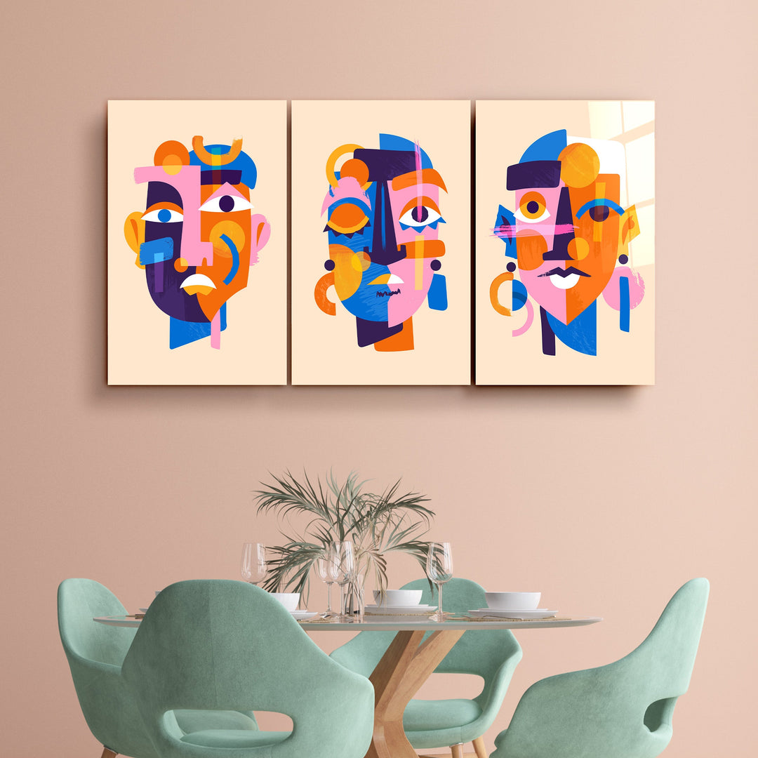 ・"Abstract African Faces - Trio"・Glass Wall Art