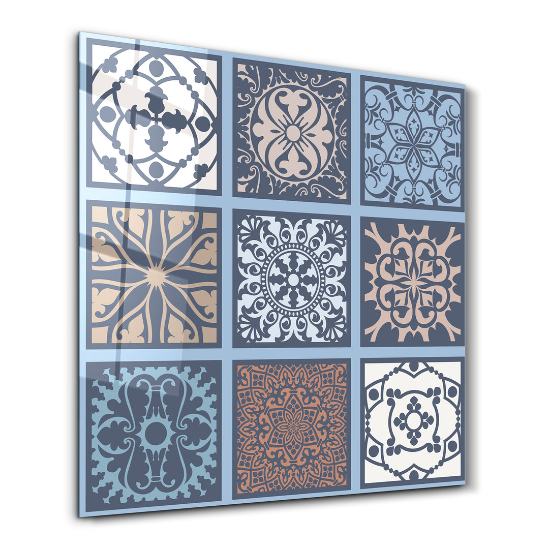 9 Blue-Brown Italian Ceramic Tiles Collection | Glass Wall Art