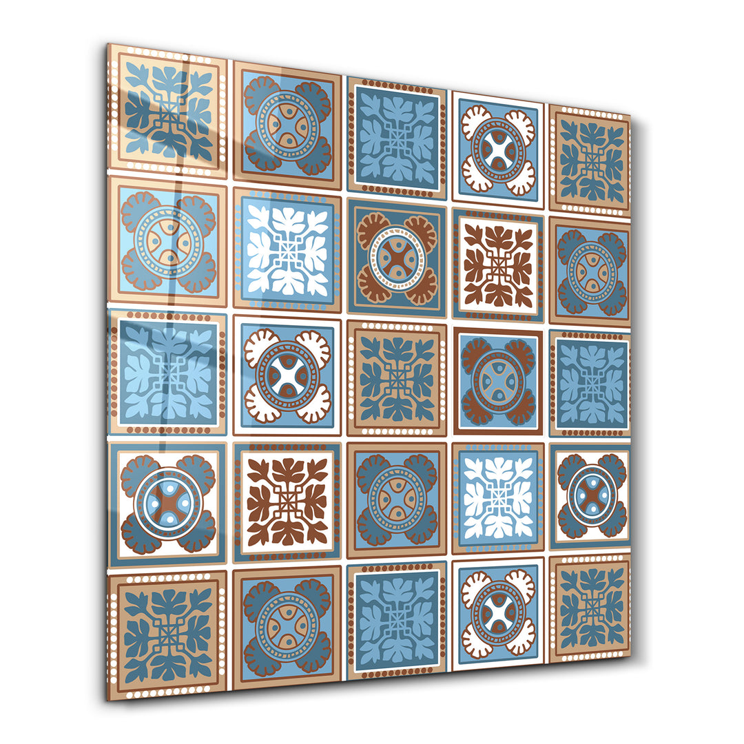 Blue-Light Brown Italian Ceramic Tiles Collection | Glass Wall Art