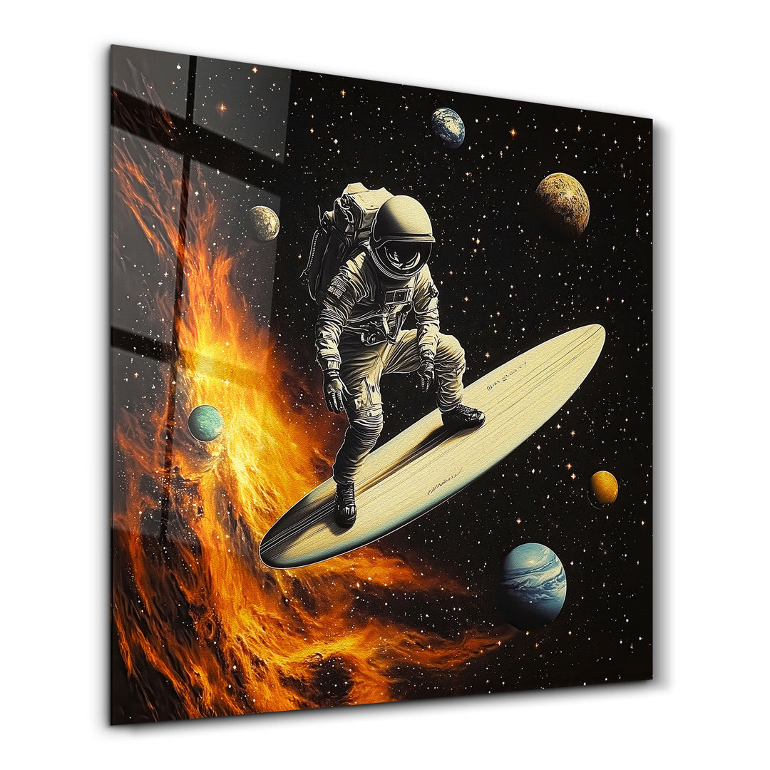 Surfing in the Space | Glass Wall Art