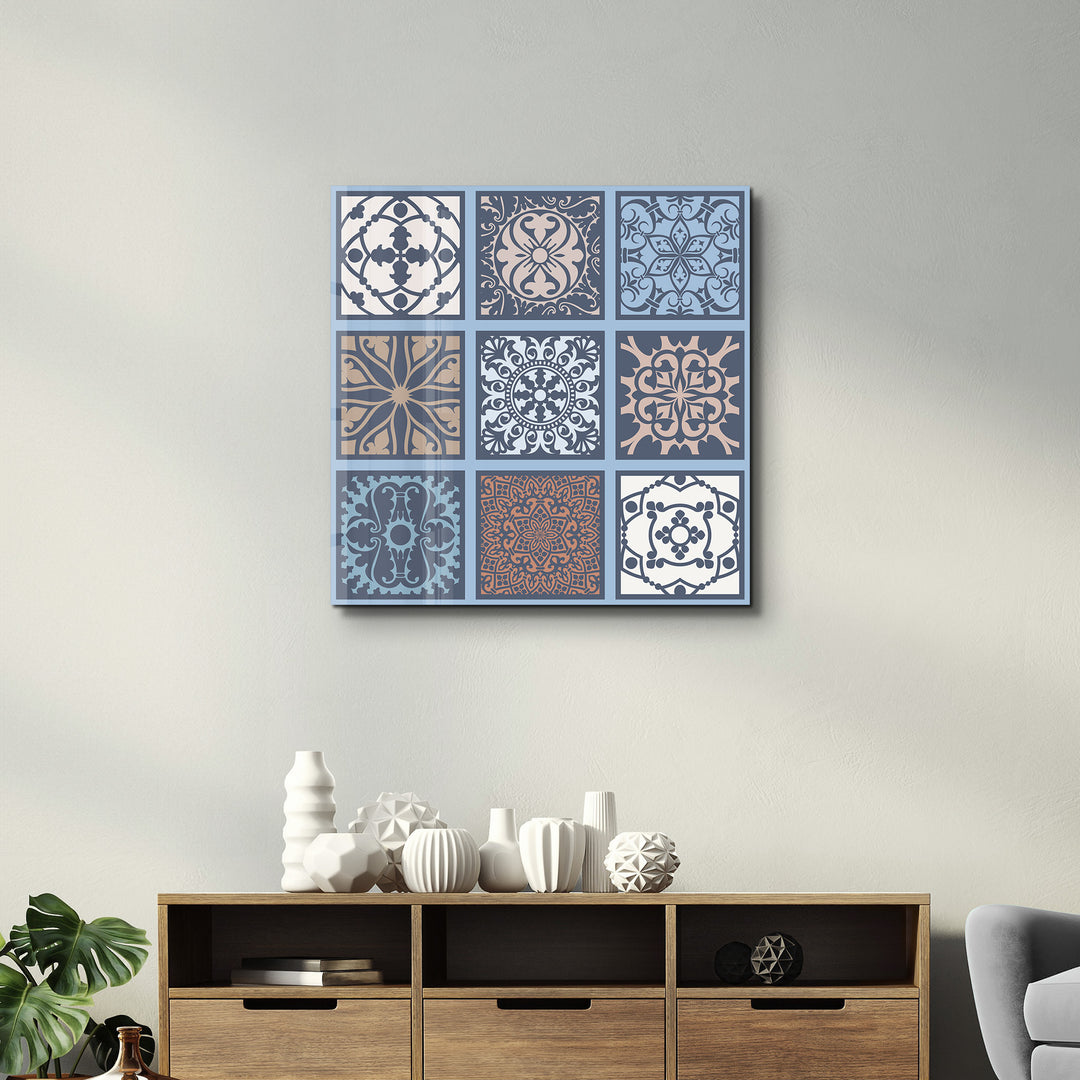 9 Blue-Brown Italian Ceramic Tiles Collection | Glass Wall Art