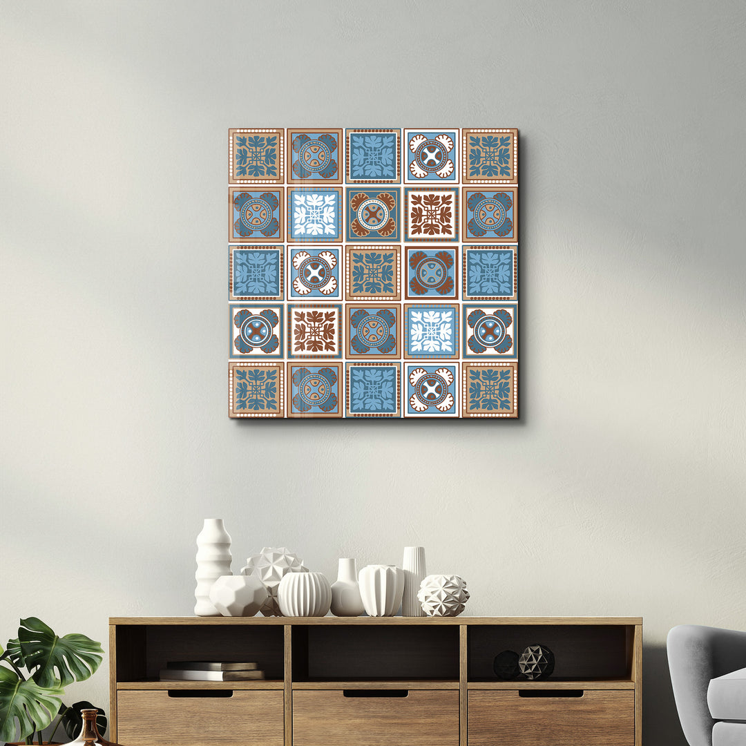 Blue-Light Brown Italian Ceramic Tiles Collection | Glass Wall Art