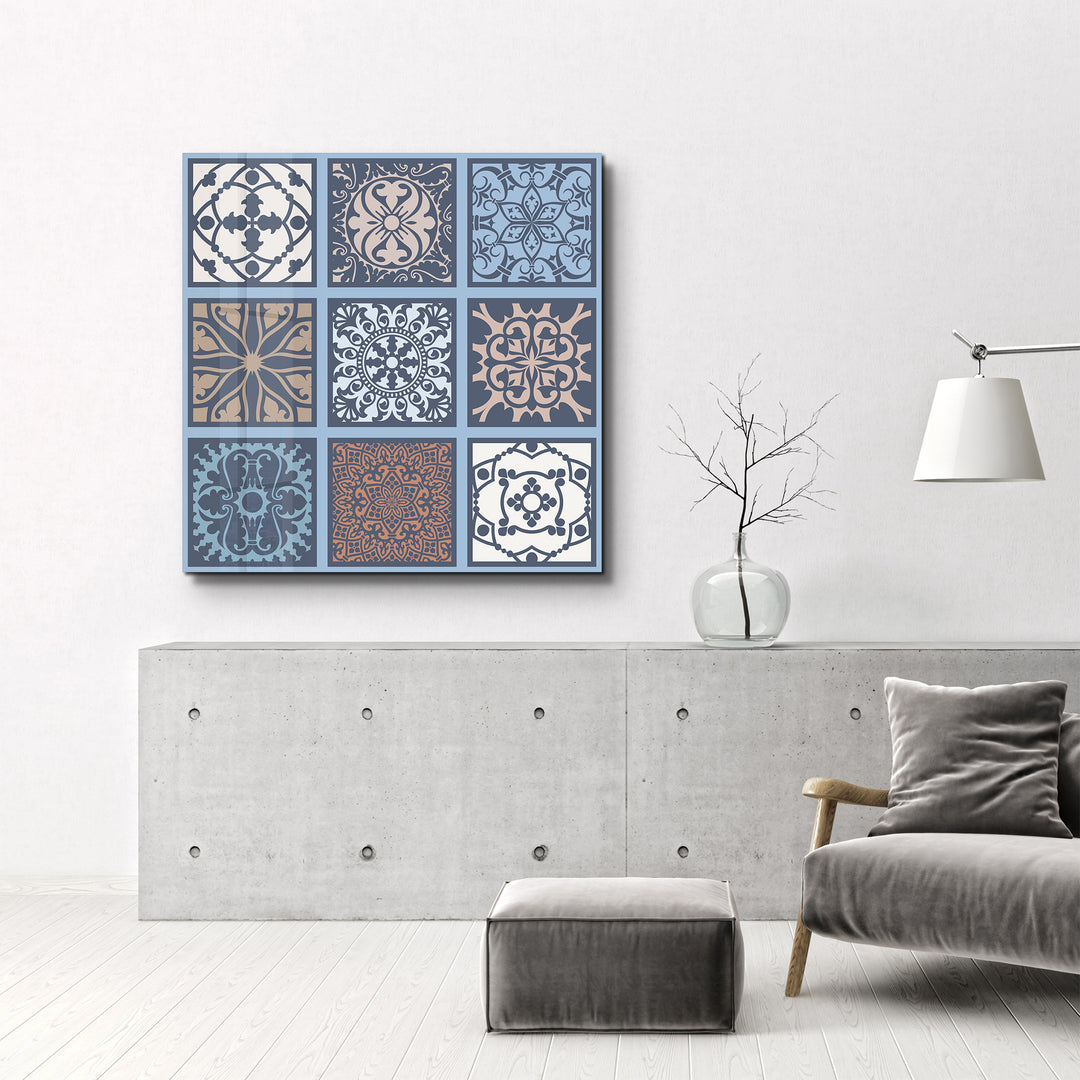 9 Blue-Brown Italian Ceramic Tiles Collection | Glass Wall Art