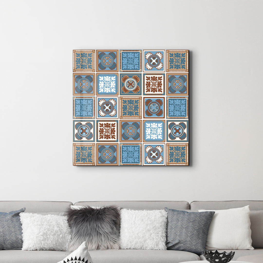 Blue-Light Brown Italian Ceramic Tiles Collection | Glass Wall Art