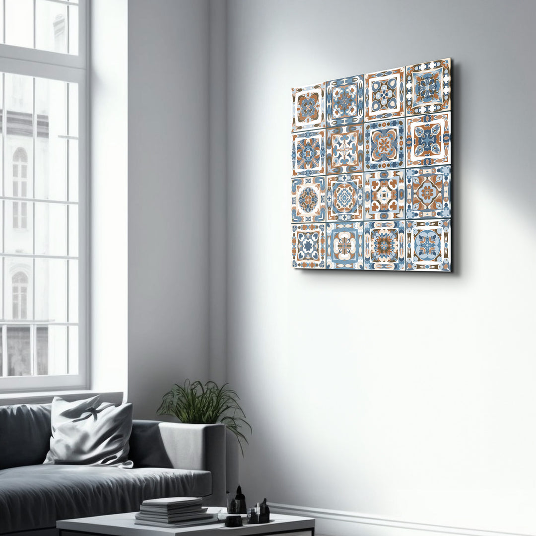 Brown-Blue Italian Ceramic Tiles Collection | Glass Wall Art