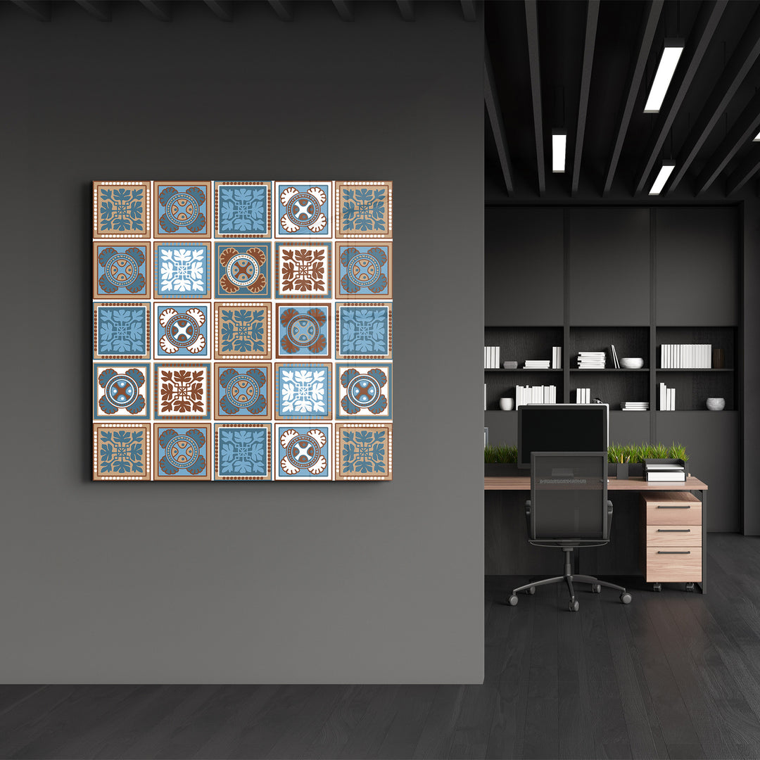 Blue-Light Brown Italian Ceramic Tiles Collection | Glass Wall Art