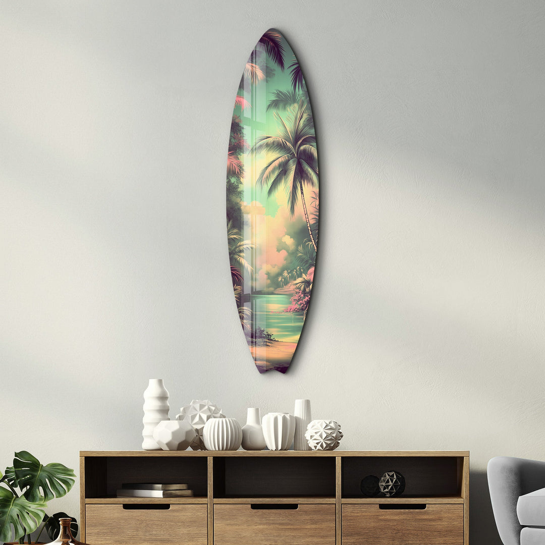 Tropical Paradise | Surfboard Glass Wall Art