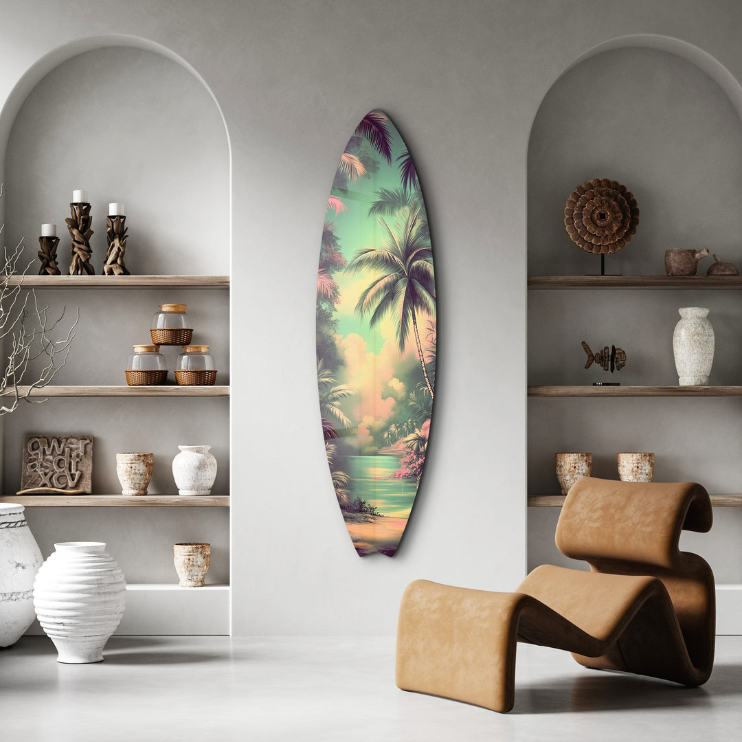 Tropical Paradise | Surfboard Glass Wall Art