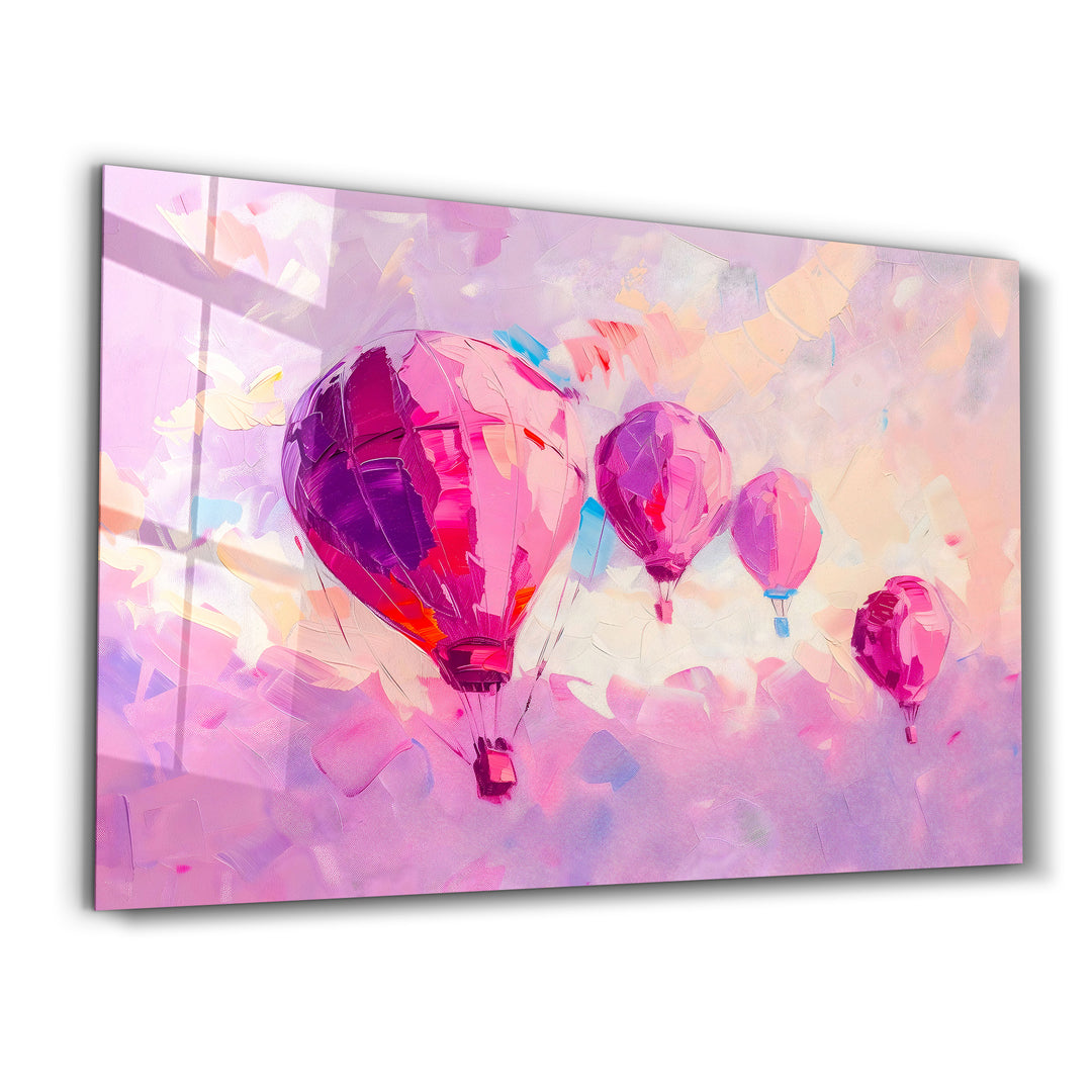 Pink Baloons Oil Painting - Glass Wall Art