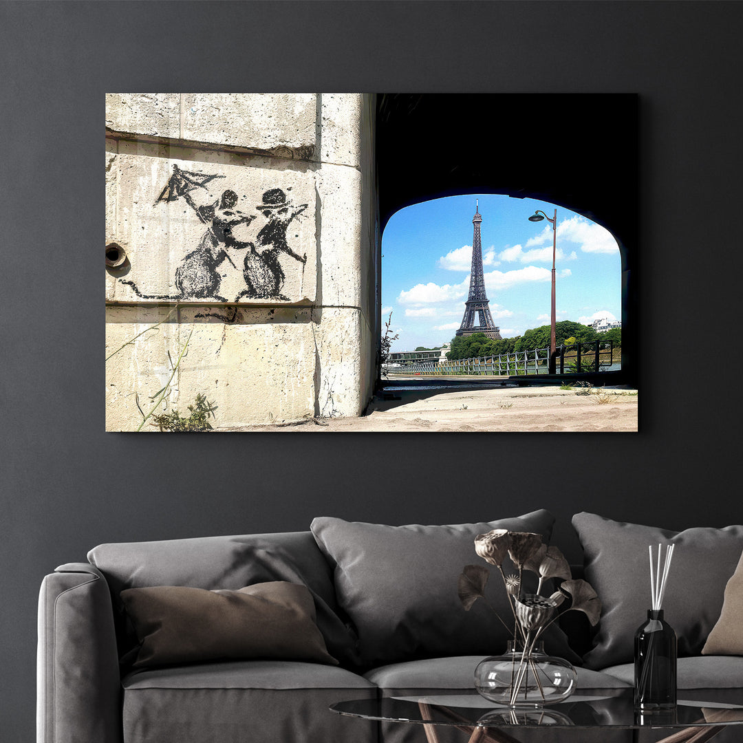 Banksy - Wandering Around Paris - Glass Wall Art