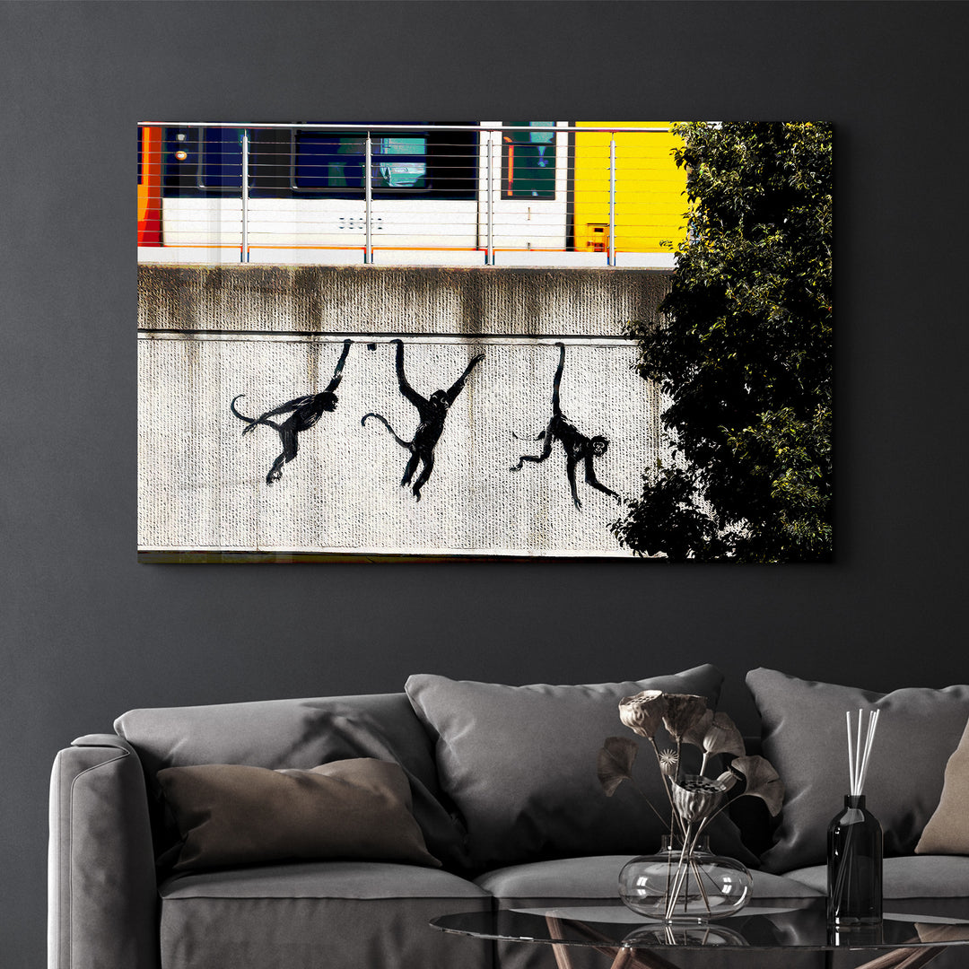 Banksy - Monkeys on the Train Bridge - Glass Wall Art