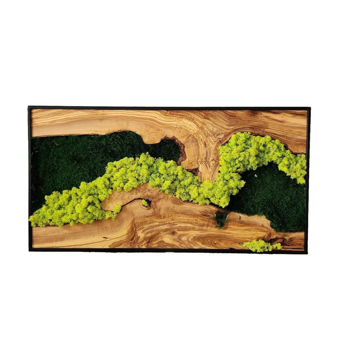 Custom Made Moss and Olive Wood Wall Art Rectangular | Premium Handmade Wall Sculptures