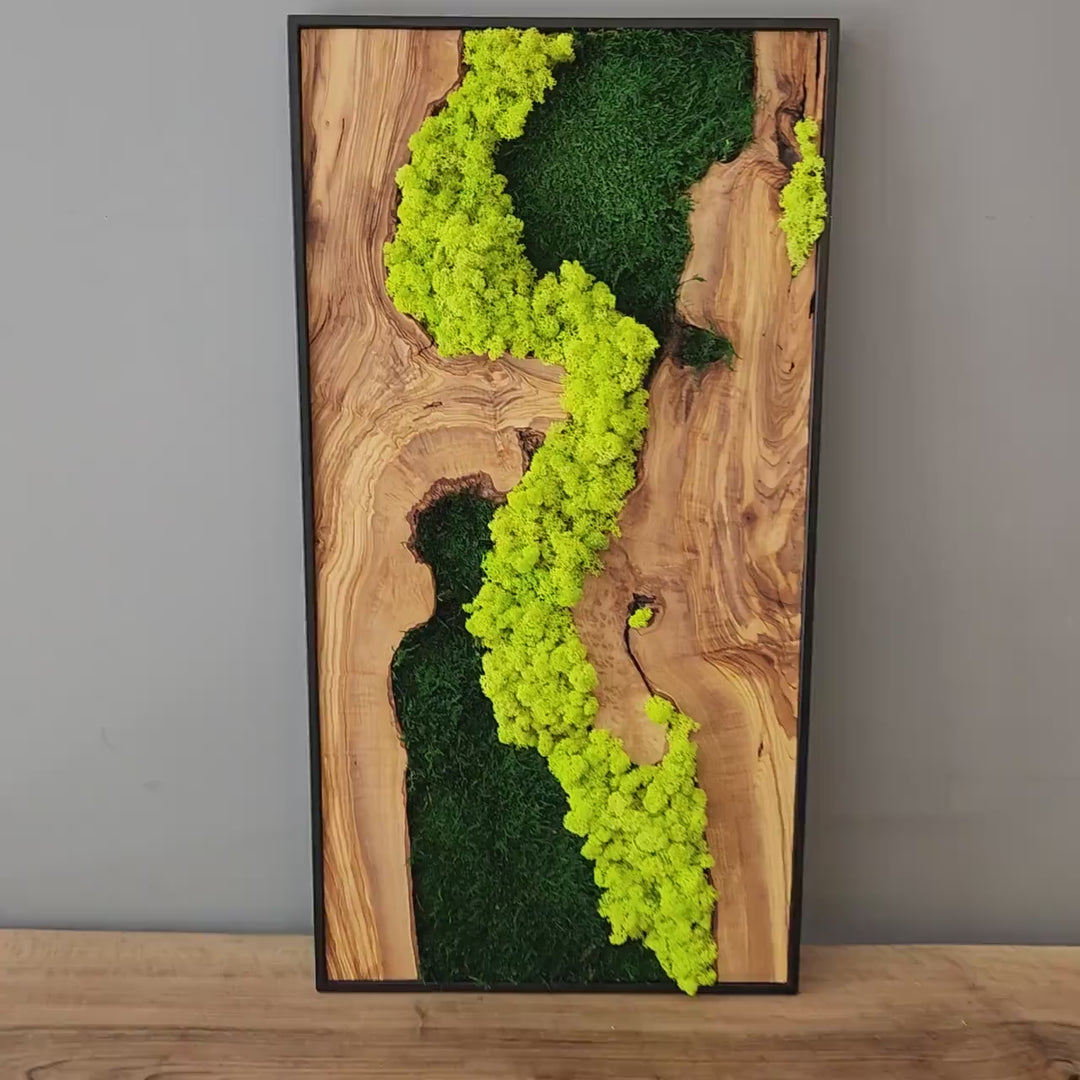 Custom Made Moss and Olive Wood Wall Art Rectangular | Premium Handmade Wall Sculptures