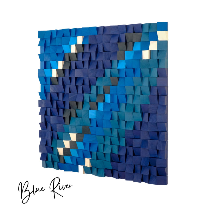 ・"Blue River"・Premium Wood Handmade Wall Sculpture - Limited Edition | Artdesigna Glass Printing Wall Arts.