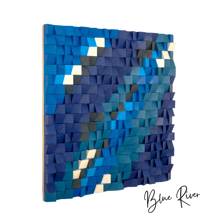 ・"Blue River"・Premium Wood Handmade Wall Sculpture - Limited Edition | Artdesigna Glass Printing Wall Arts.