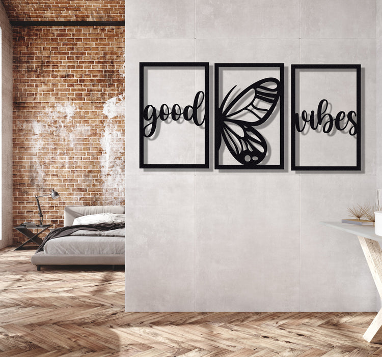 ・"Good Vibes Burtterfly Trio"・Premium Metal Wall Art - Limited Edition | Artdesigna Glass Printing Wall Arts.