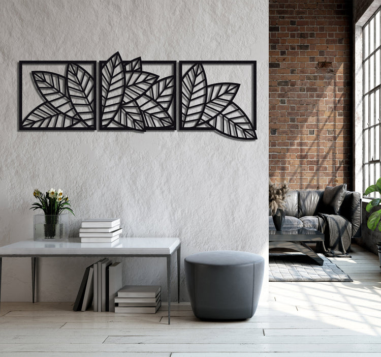 ・"Leaves Trio"・Premium Metal Wall Art - Limited Edition | Artdesigna Glass Printing Wall Arts.