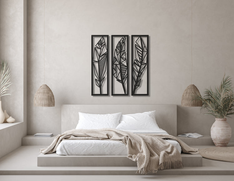 ・"Feathers Trio"・Premium Metal Wall Art - Limited Edition | Artdesigna Glass Printing Wall Arts.