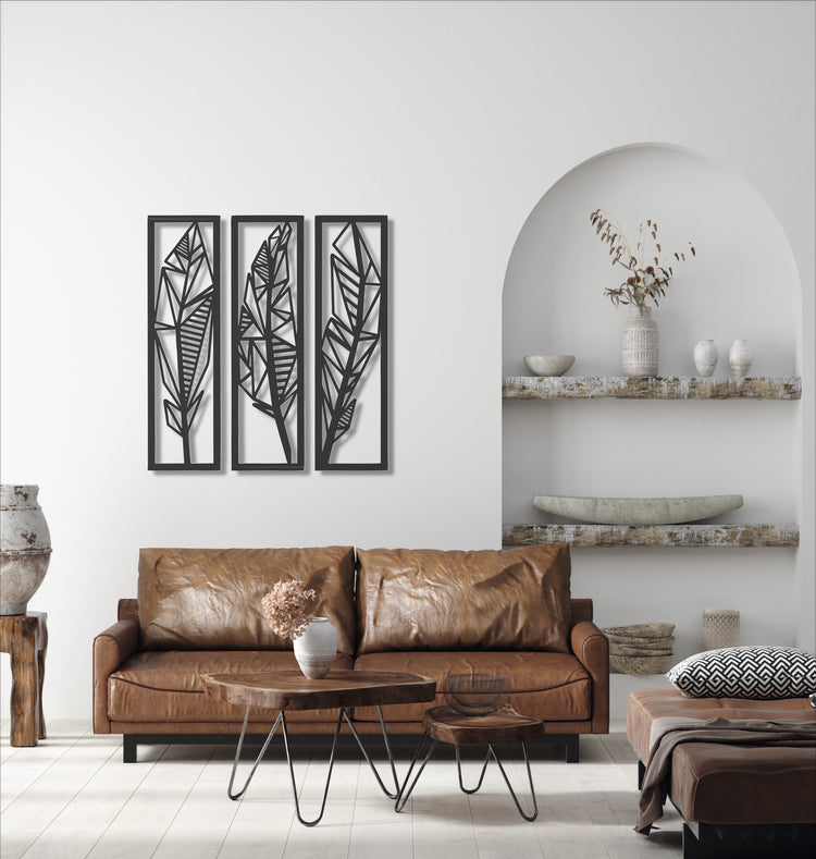 ・"Feathers Trio"・Premium Metal Wall Art - Limited Edition | Artdesigna Glass Printing Wall Arts.