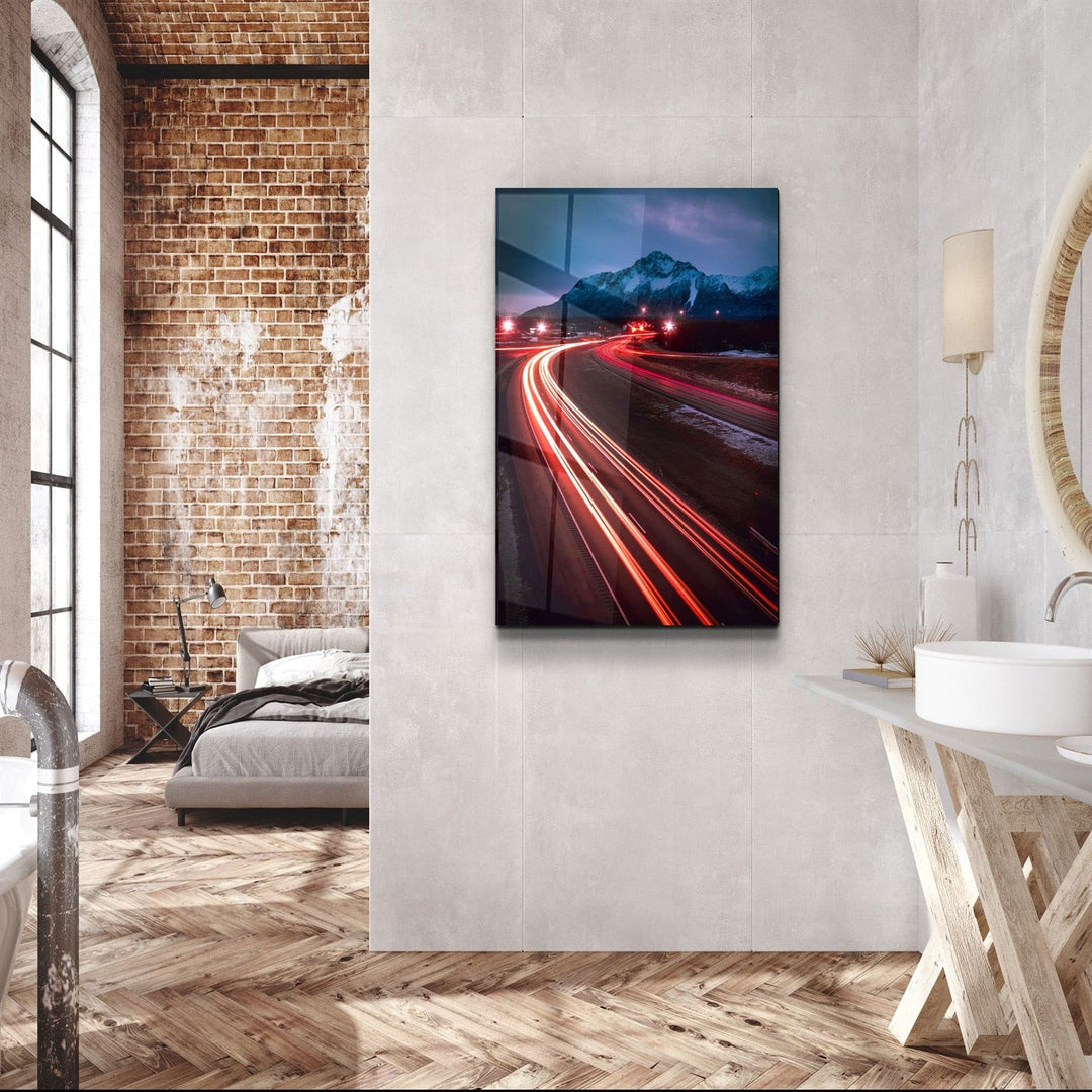 ・"Road and Mountains"・Glass Wall Art | Artdesigna Glass Printing Wall Arts.