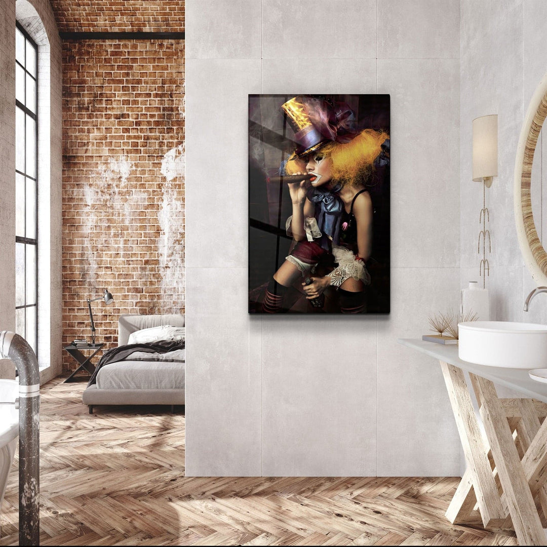 ・"Yellow Hat Woman"・Glass Wall Art | Artdesigna Glass Printing Wall Arts.