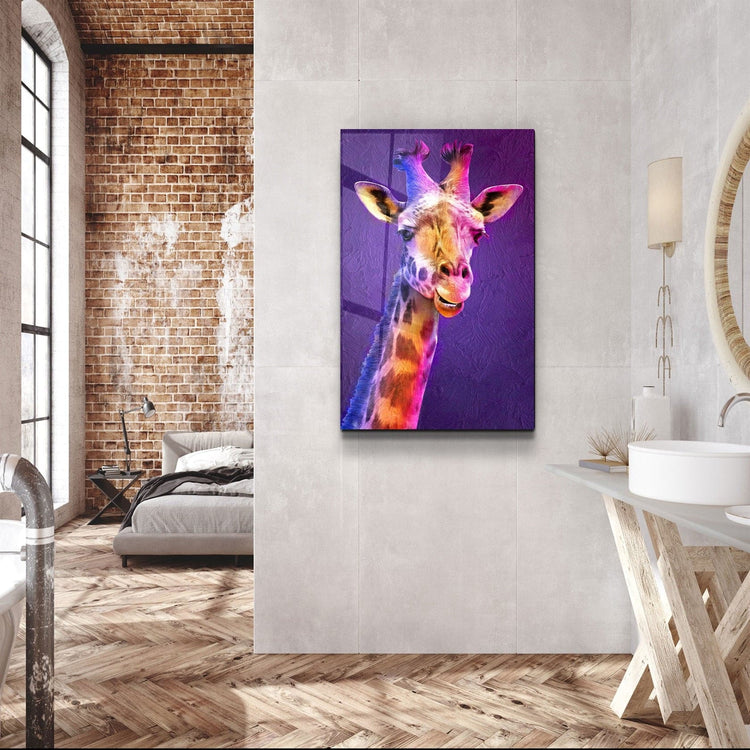 ・"Purple Giraffe"・Glass Wall Art | Artdesigna Glass Printing Wall Arts.