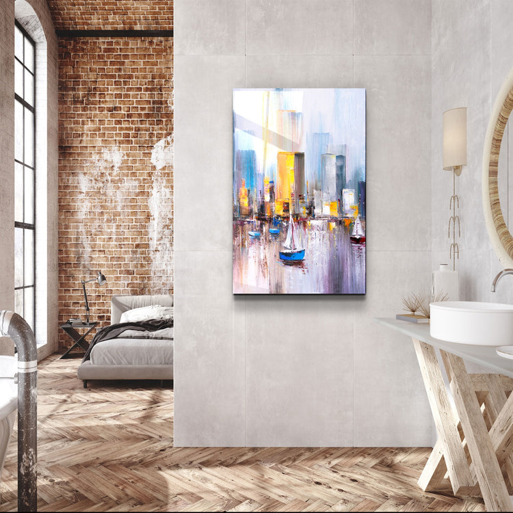 ・"Abstract Boats and Buildings"・Glass Wall Art | Artdesigna Glass Printing Wall Arts.