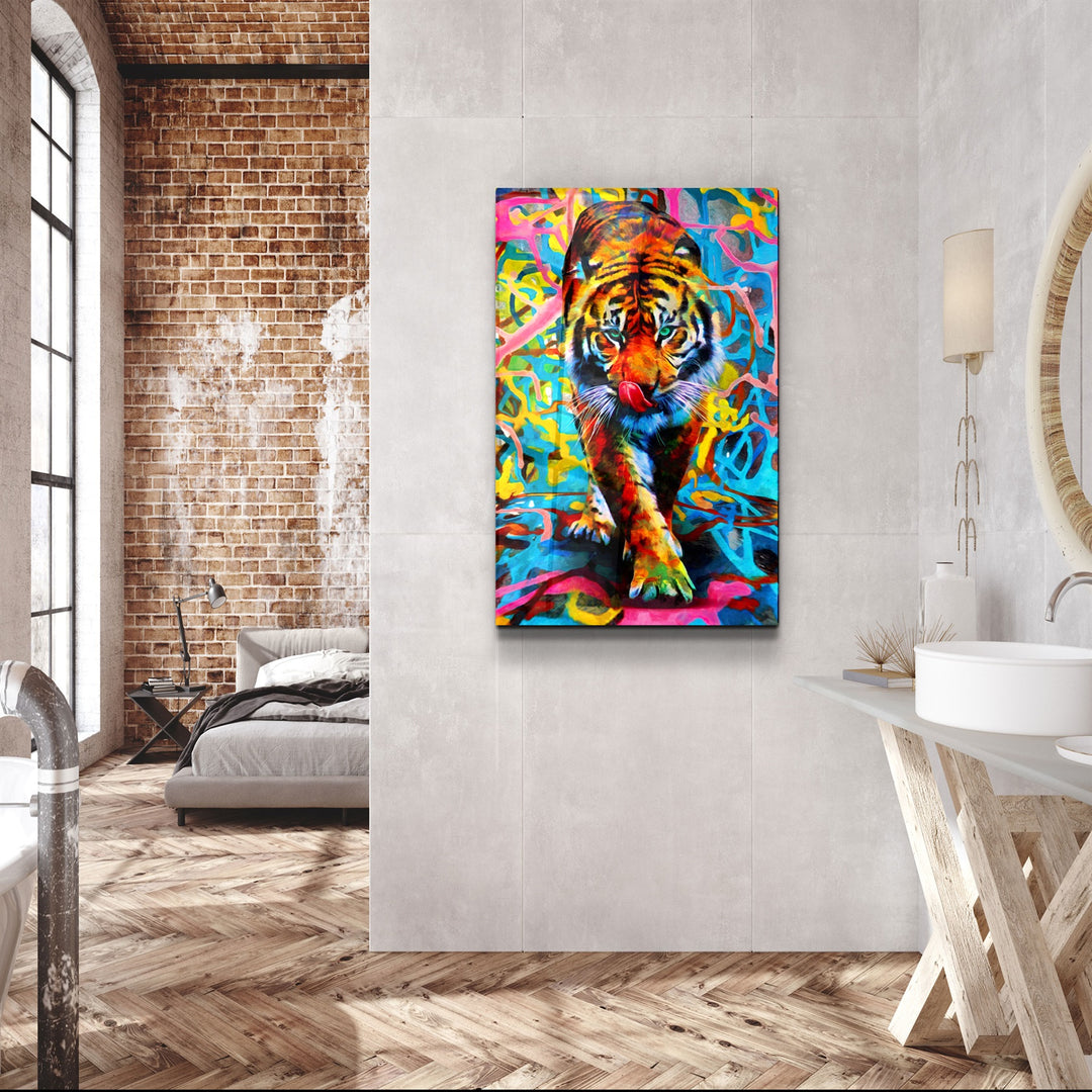 ・"Abstract Colorful Tiger"・Glass Wall Art | Artdesigna Glass Printing Wall Arts.