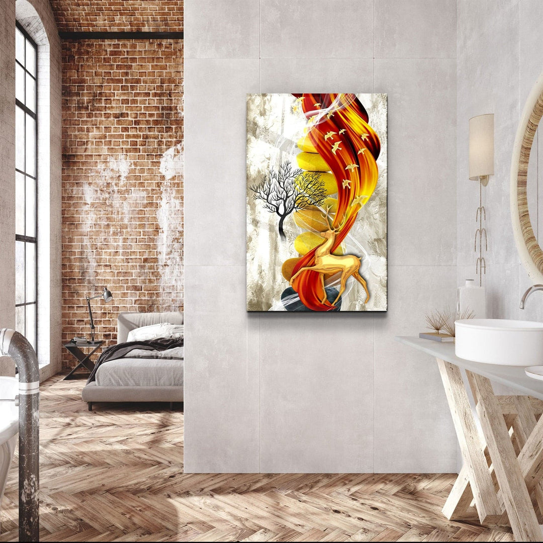 ・"Deer & Birds V4"・Glass Wall Art | Artdesigna Glass Printing Wall Arts.