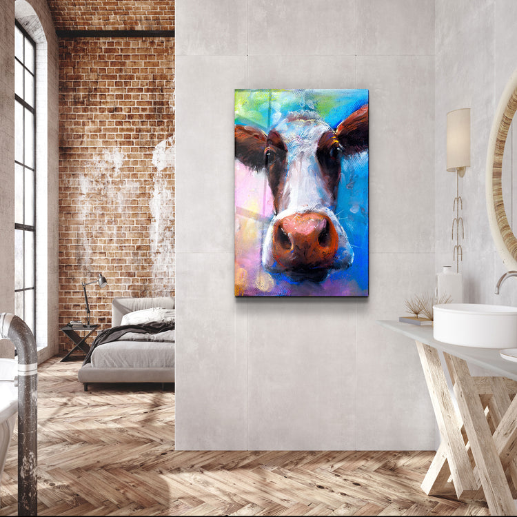 ・"Cow Smiling"・Glass Wall Art | Artdesigna Glass Printing Wall Arts.