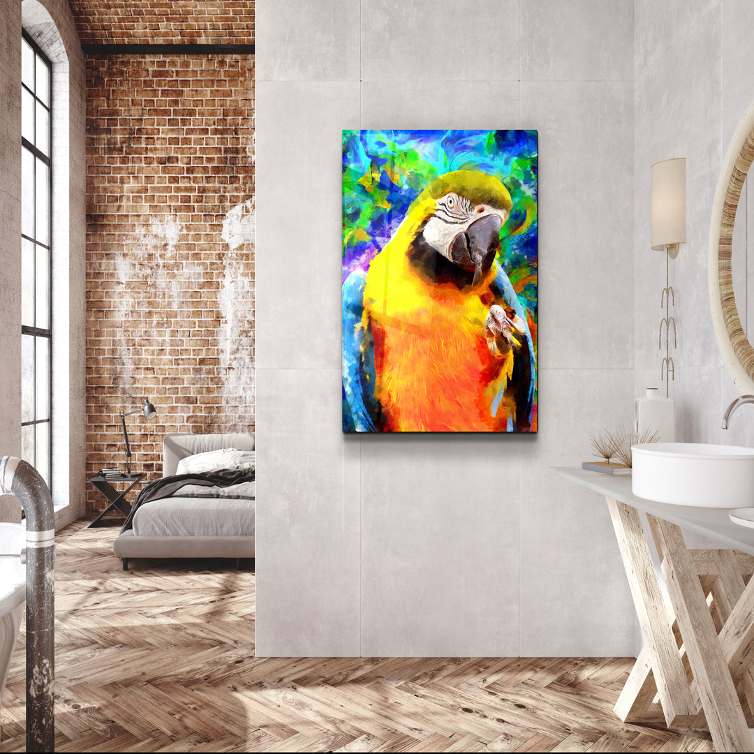 ・"Colorful Parrot"・Glass Wall Art | Artdesigna Glass Printing Wall Arts.