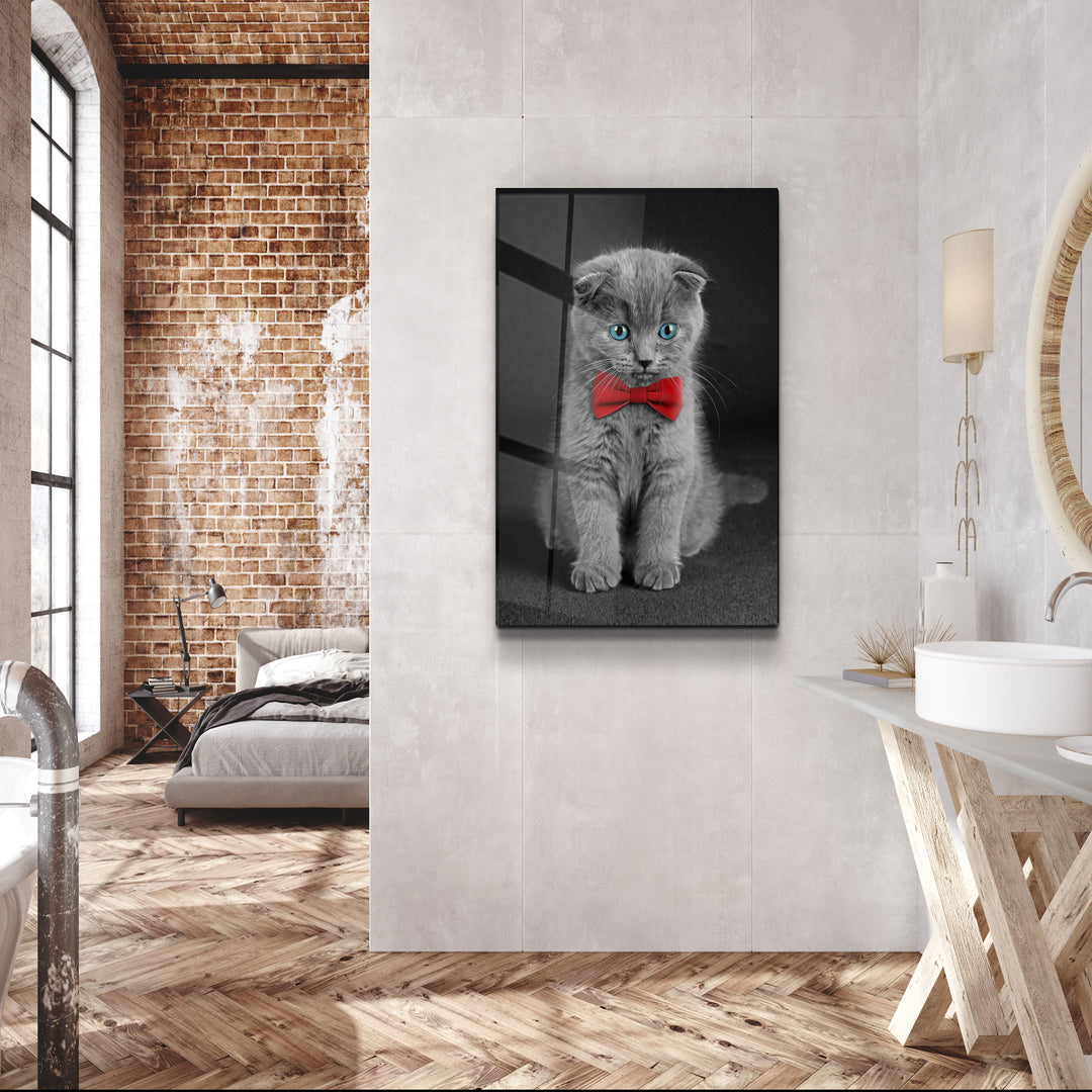 ・"Cat with Bow Tie "・Glass Wall Art | Artdesigna Glass Printing Wall Arts.