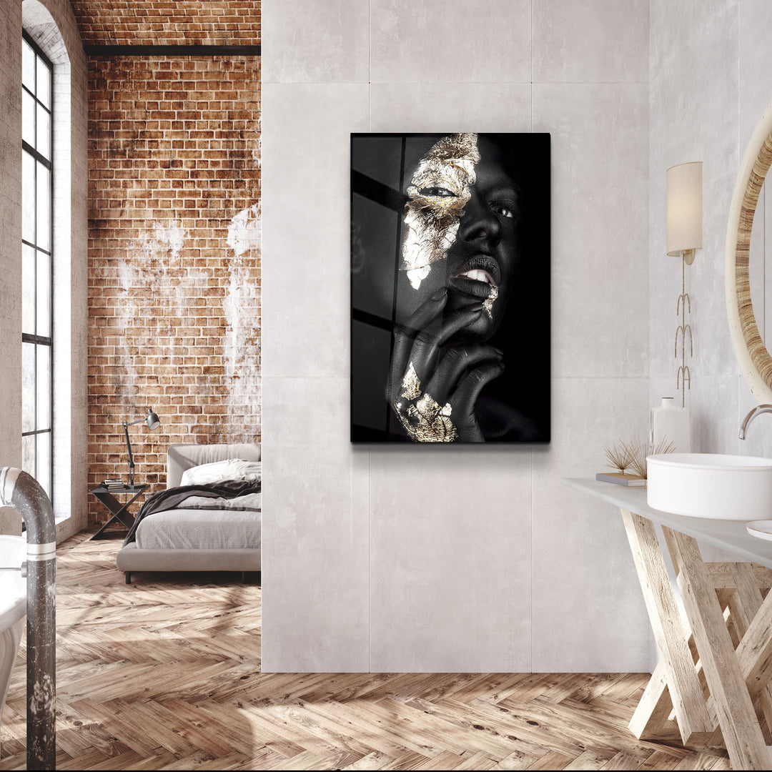 ・"Golden Face Woman Portrait"・Glass Wall Art | Artdesigna Glass Printing Wall Arts.