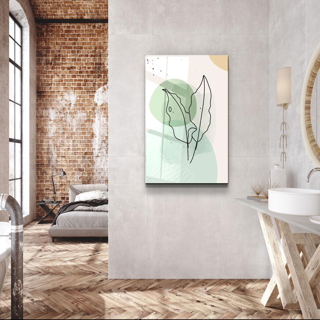 ・"Abstract Shapes and Leaves V1"・Glass Wall Art | Artdesigna Glass Printing Wall Arts.