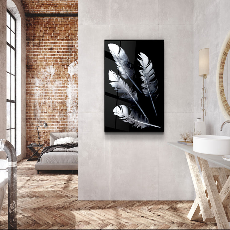 ・"White Feathers"・Glass Wall Art | Artdesigna Glass Printing Wall Arts.