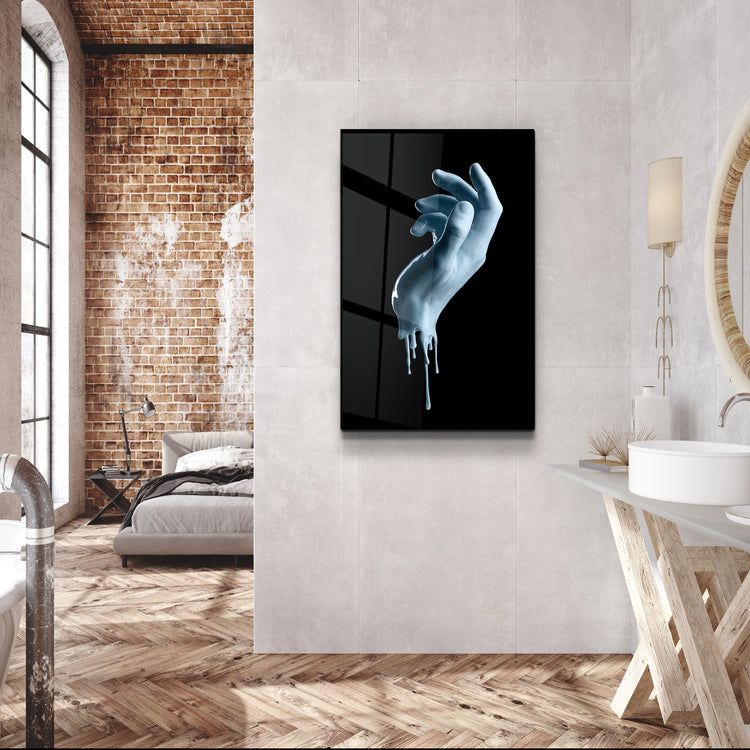 ・"Blue Hand"・Glass Wall Art | Artdesigna Glass Printing Wall Arts.